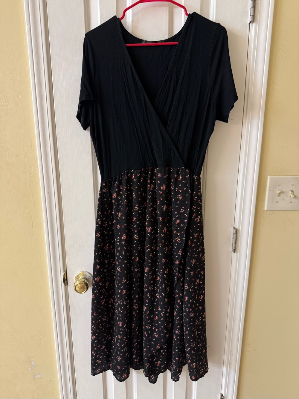 Chris & Carol Black Midi Dress with Pink Floral Skirt